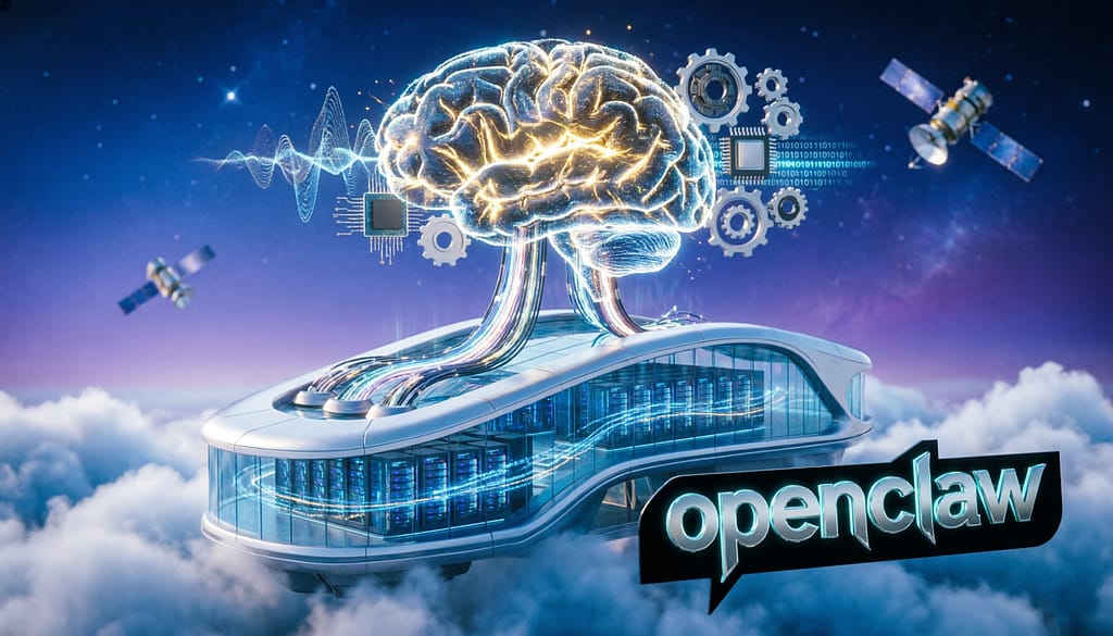 生成一个云计算中心和能想象到ai的图片，添加一下"openclaw"字样。
