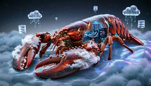 生成一个openclaw龙虾和云计算合成的图片，图面里不要生成任何文字。