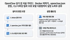 OpenClaw 설치 및 설정 가이드: Docker 피하기, openclaw.json 구성, CLI 디버깅 팁과 무료 모델 사용법까지 실전 노하우 공유